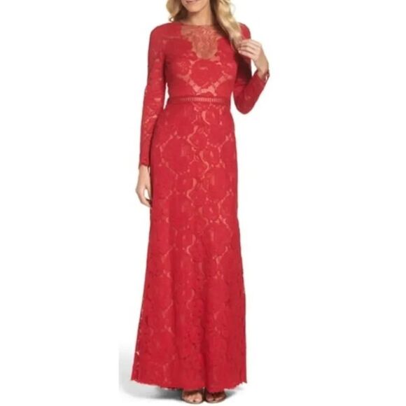 Tadashi Shoji Dresses & Skirts - Tadashi Shoji Long Sleeve Lace Illusion Applique Evening Gown Women’s Sz. 8